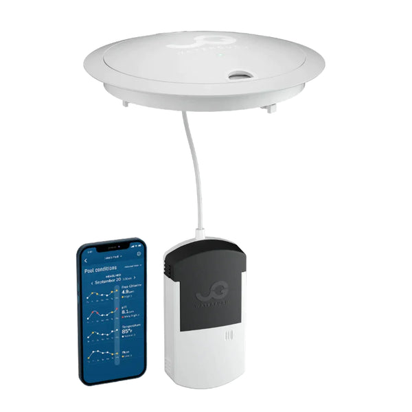 WaterGuru SENSE S2 pool monitor with the WaterGuru phone app