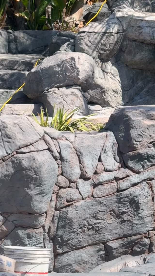 Freshly painted rockwork beside the grotto pool